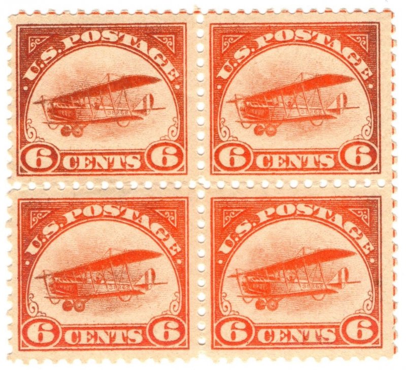 USA Airmail Scott C1 Curtiss Jenny 6c Orange MNH Block