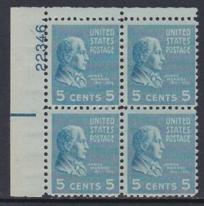 810 James Monroe Plate Block MNH