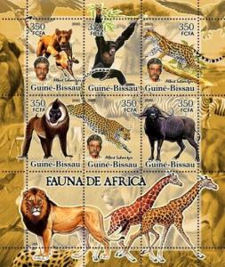 GUINEA BISSAU 2005 SHEET SCHWEITZER WILDLIFE FELINES MONKEYS GIRAFFES WILD CATS