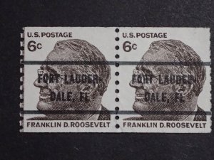 US #1305b 6¢ Roosevelt Coil Pair Bureau Precancel Fort Lauder-dale FL. VF No Gum