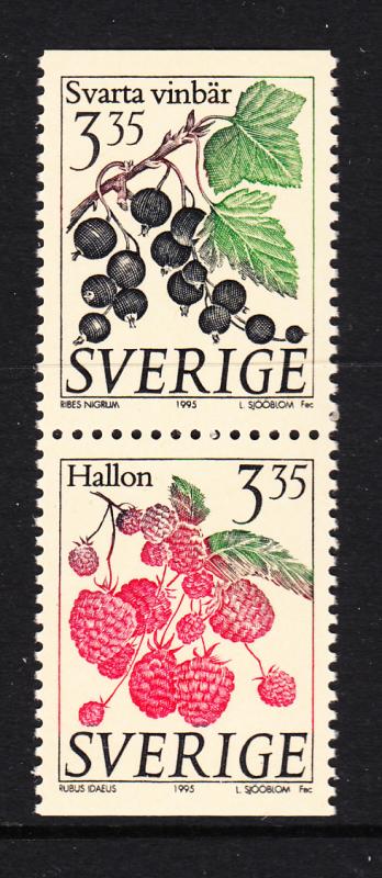 Sweden 1995 MNH Scott #2001 Se-tenant pair 3.35k Raspberries, Black currants