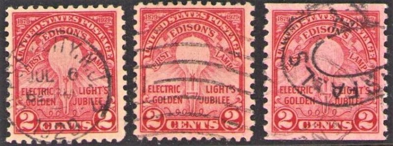 US Stamp Scott# 654-656 Edison's Lamp Commemorative Set 1929 Extra Fine