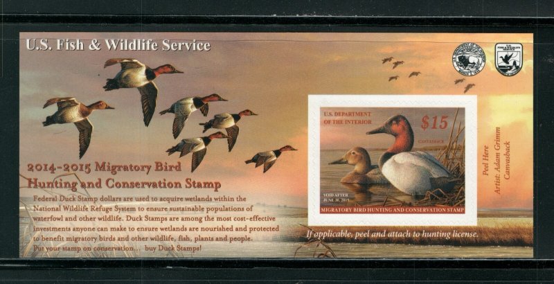 US Scott RW81A Canvasback Federal Duck Stamp Self-Adhesive Pane