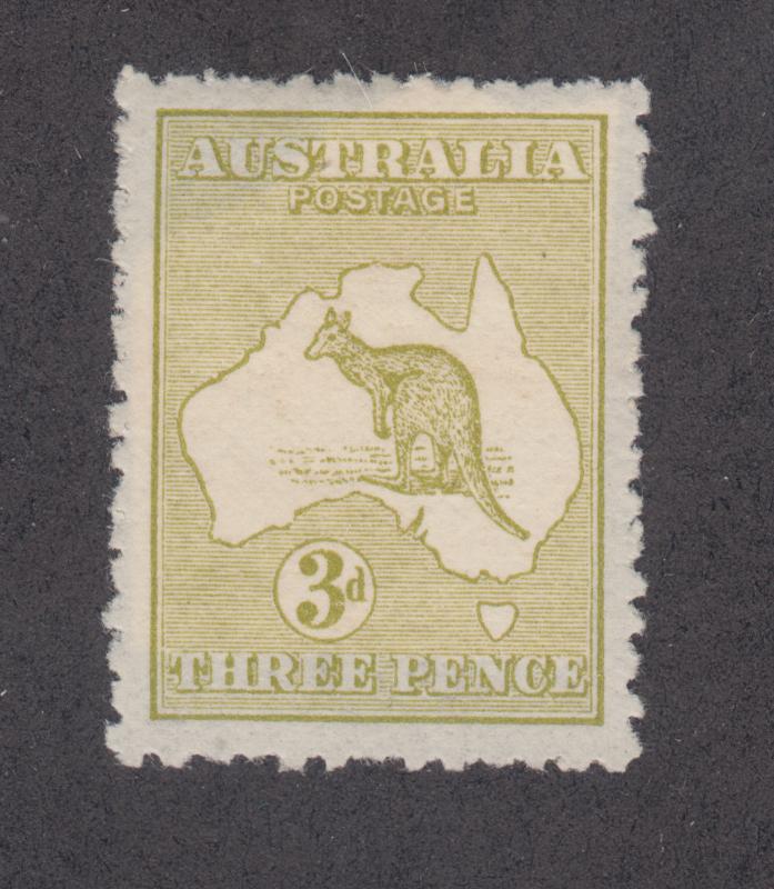 Australia Sc 5 MLH. 1913 3p olive bister Kangaroo, die I, VF