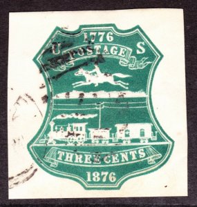 US U221 3c Green Centennial Cut Square Used VF SCV $25 