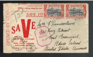 1943 Southern Rhodesia Censored Cover to USA Uncollected Postage Due Victory