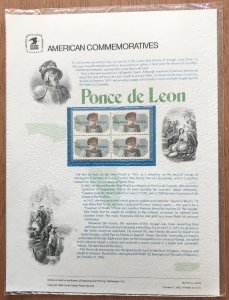 US CP175 Commemorative Panel Block of 4 #2024 Ponce de Leon SCV $10.00 L34