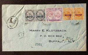 1924 St Kitts and Nevis Buffalo New York War Tax Overprint Multi Franking Cover