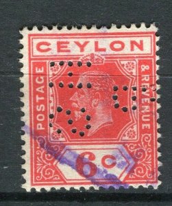 CEYLON; Early 1900s GV used 6c. value + fine PERFIN 