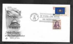 Just Fun Cover #1634 FDC Pennsylvania State Flag Artcraft Cachet. (A1464)