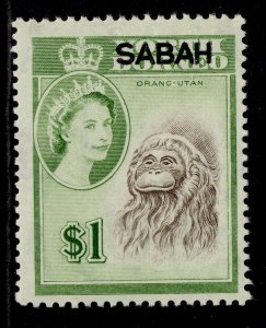 MALAYSIA - Sabah QEII SG420, $1 brown & yellow-green, NH MINT. Cat £16.
