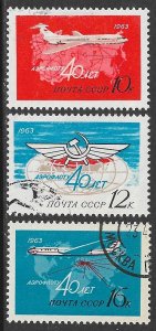 RUSSIA USSR 1963 AEROFLOT Anniversary Airmail Set Sc C101-C103 CTO Used