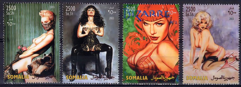 Somalia 2003 THE ART OF OLIVIA Pop-Art-Nudes  Set (4) Perforated MNH