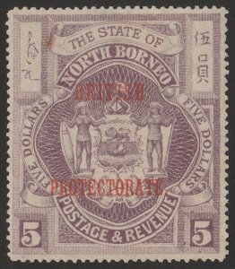 NORTH BORNEO 1901 'British Protectorate' on Arms $5 dull purple.