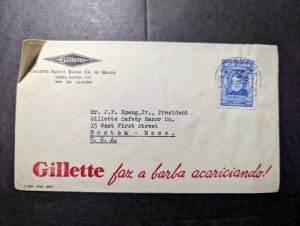 1941 Brazil Cover Rio De Janeiro to Boston MA USA Gillette Safety Razor Co