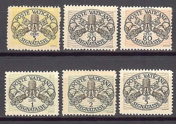 1945 - VATICAN - POSTAGE DUE - Scott #J7-J12 - MNH **