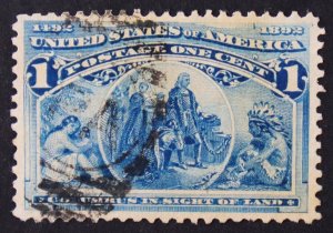 U.S. Used Stamp Scott #230 1c Columbian, Superb. Duplex Cancel. A Gem!