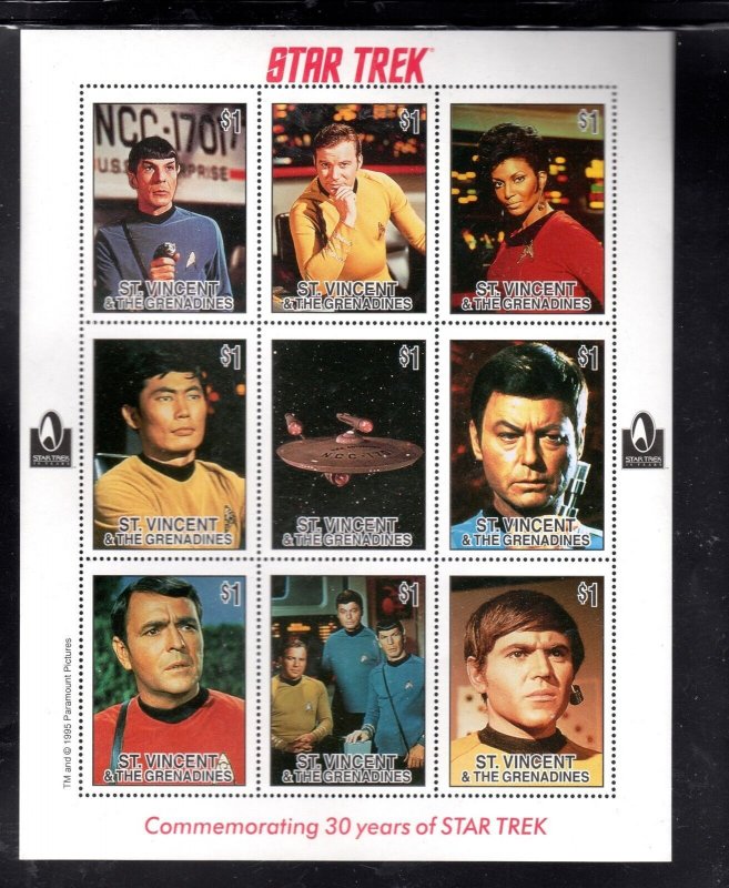 ST. VINCENT #2244-2245 1996 STAR TREK MINT VF NH O.G SHEET 9