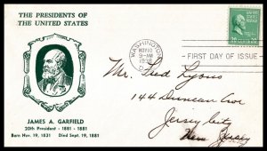 1938 Presidential Series Prexy Sc 825-11 Garfield with Hux Cut cachet (CD