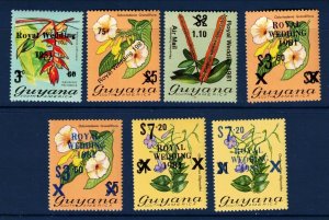 Guyana Sc 331-5,334a,335a MNH Full set of 1981 - Black & Blue overprints Flowers