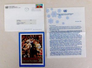 UN Christmas Card w/letter and Cancelled #591, Original envelope, 1991