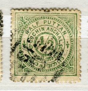 INDIA COCHIN; 1903 early classic Local Numeral issue used SHADE of 1/2p. value