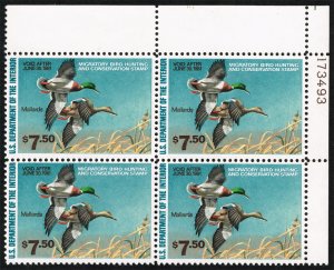 US #RW47 Mallard Ducks in Flight P# Block of 4; MNH