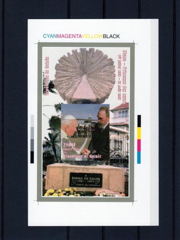 Guinea 1998 YT#127 Monument Princess Diana Habana/Pope & Fidel Cromalin Proof