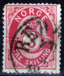 ZAYIX - 1873 Norway 18 used - 3 sk rose - Post Horn and Crown 081822S02