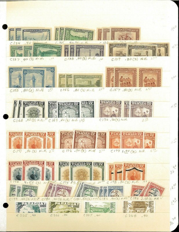 Paraguay Semi-Postal, Airmail & Official Duplicate Stock on Manila Stock Sheets