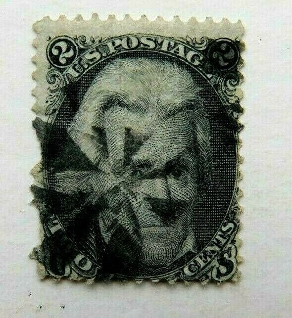 US #73, Used/Poor, 1861, Nibbled pers l/side, nice space filler, fancy cancel 2c