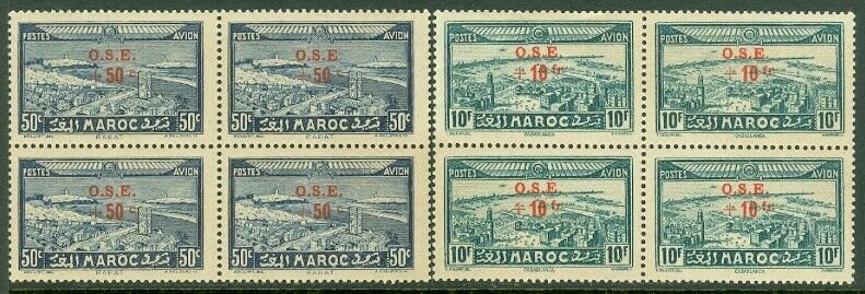 EDW1949SELL : FRENCH MOROCCO 1938 Sc #B13-20, CB22-23 Cplt set Blk of 4 Cat $292