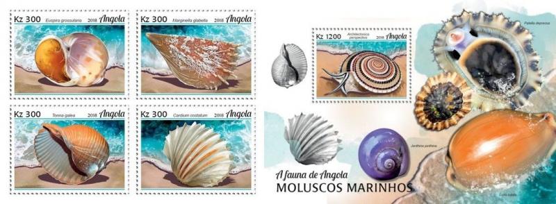 Z08 ANG18101ab ANGOLA 2018 Marine shells of Angola 4v MNH ** Postfrisch