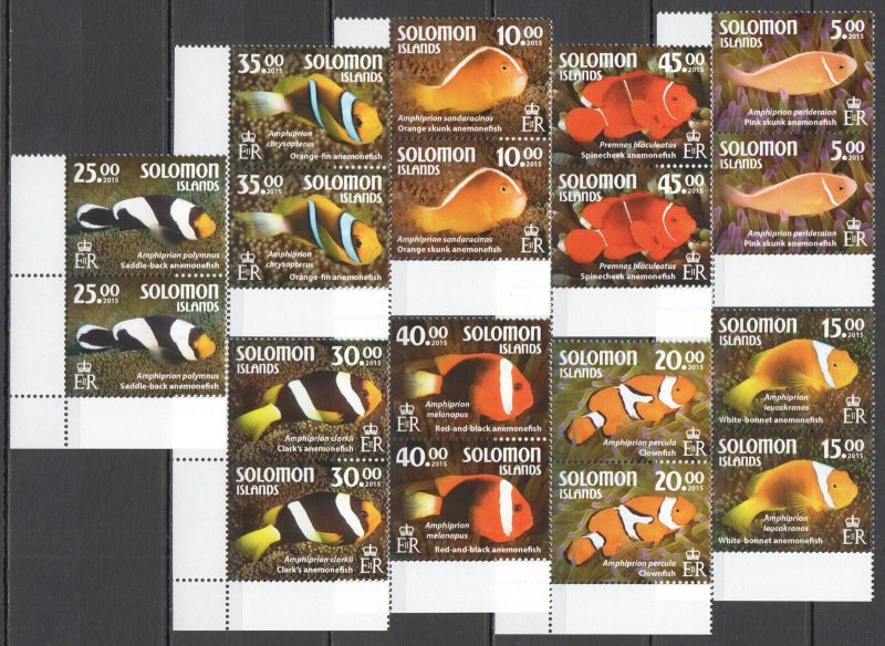 OZ0257 2015 SOLOMON ISLANDS FISHES MARINE LIFE FAUNA #3392-3400 2SET MNH