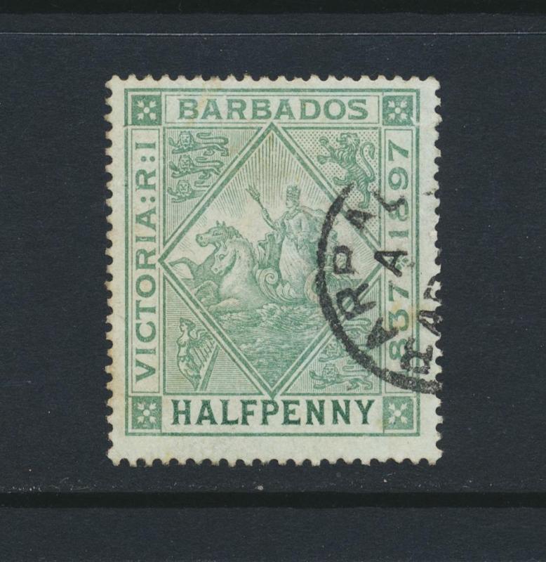 BARBADOS 1897, ½d JUBILEE BLUED PAPER VF USED SG#126 CAT£30 (SEE BELOW)