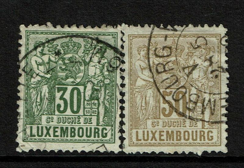 Luxembourg SC# 56 and 57, Used, 56 small ctr pinhole, 57 some bending - S6576