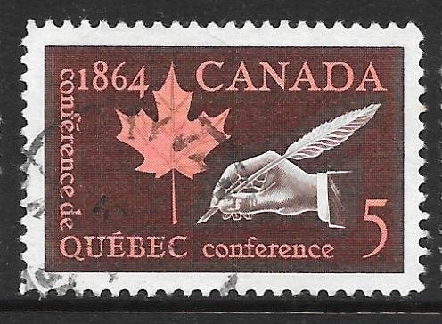 Canada 432: 5c Maple Leaf and Hand with Quill Pen, used, F-VF
