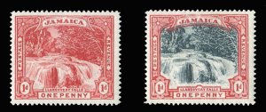 Jamaica #31-32 Cat$28.50, 1900-01 1p red, 1p red and black, hinge remnants