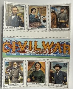 US 1995 32c Civil War block of 6- middle part of top #2975 MNH MINT