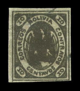 BOLIVIA 1867  CONDOR  10c brown  Scott # 4  mint MH F/VF