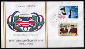 Turks and Caicos Islands 1974 Sc#297/298 SIR WINSTON CHURCHILL (2) SPECIAL FDC