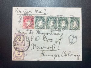 1931 Ireland Airmail Postage Due Cover Dublin to Nairobi Kenya British KUT