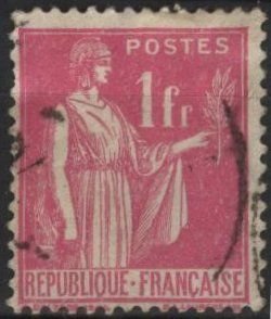 France 278 (used) 1fr Peace with olive branch, rose pink (1938)