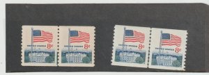 US 2 Scott 1338G, 1971 Flag and White House, (2) 8¢ Stamps (Coil line Pair), MNH