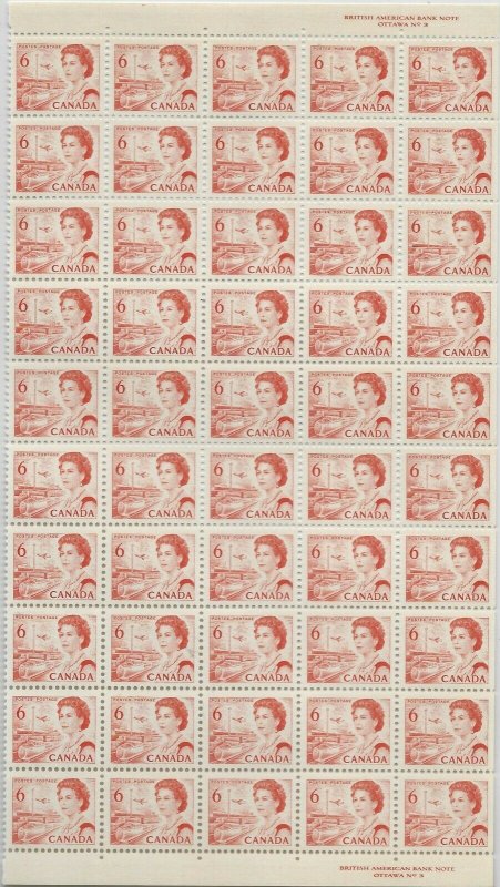 CANADA - #459 - 6c QUEEN ELIZABETH II CENTENNIAL ISSUE PLATE #3 BLOCK OF 50 MNH 