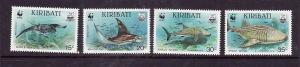 Kiribati-Sc#562-5-Unused NH set-Marine Life-WWF-Manta Ray-Sharks-1991-