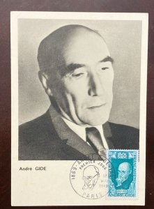 D)1969, FRANCE, MAXIMA CARD, ANDRÉ GIDE ISSUE, 1869-1951, NOBEL LITERATURE, XF