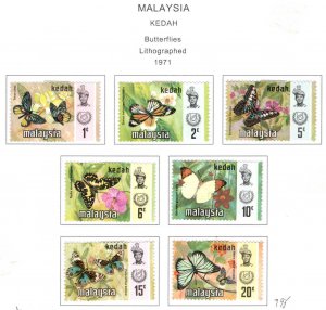 MALAYSIA Kedah Scott 113-119 MH* Butterfly stamp set 1971