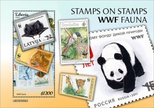 LIBERIA- 2023 - Stamps on Stamps, Fauna - Perf Souv Sheet - Mint Never Hinged
