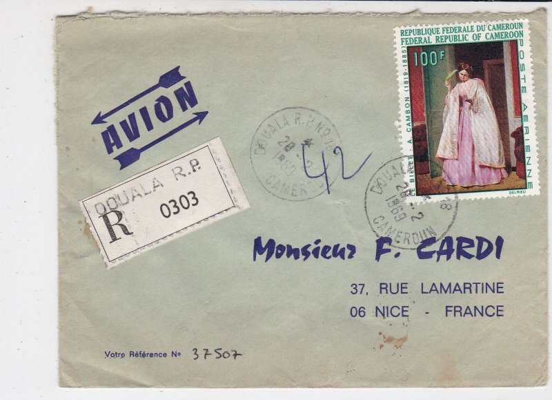 Rep Du Cameroun 1969 Regd Airmail Oouala Cancels Le Billet Stamp Cover Ref 32540 